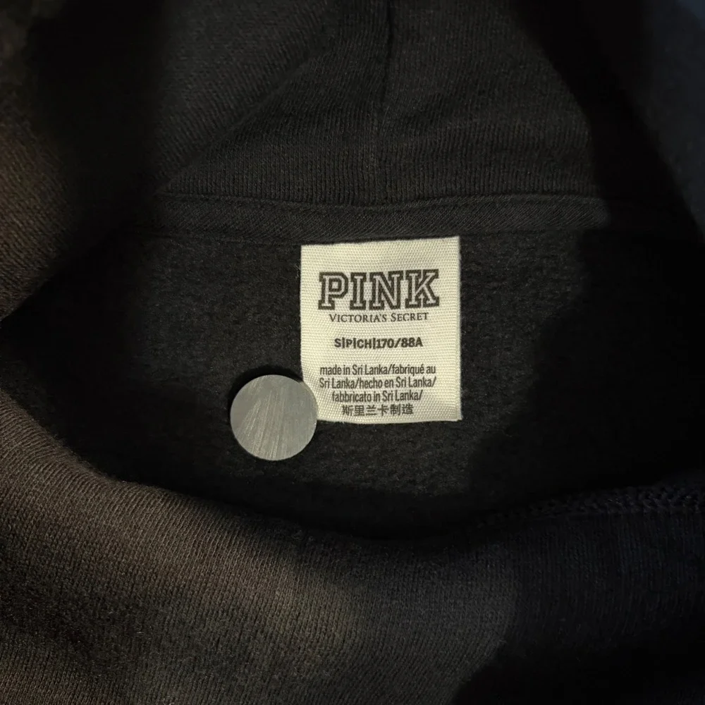 PINK Victorias Secret Funnel Neck Sweatshirt Black White Logo Cowl Pullover S